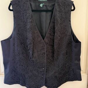 Lauren Ralph Lauren Black Beaded V-Neck Vest
